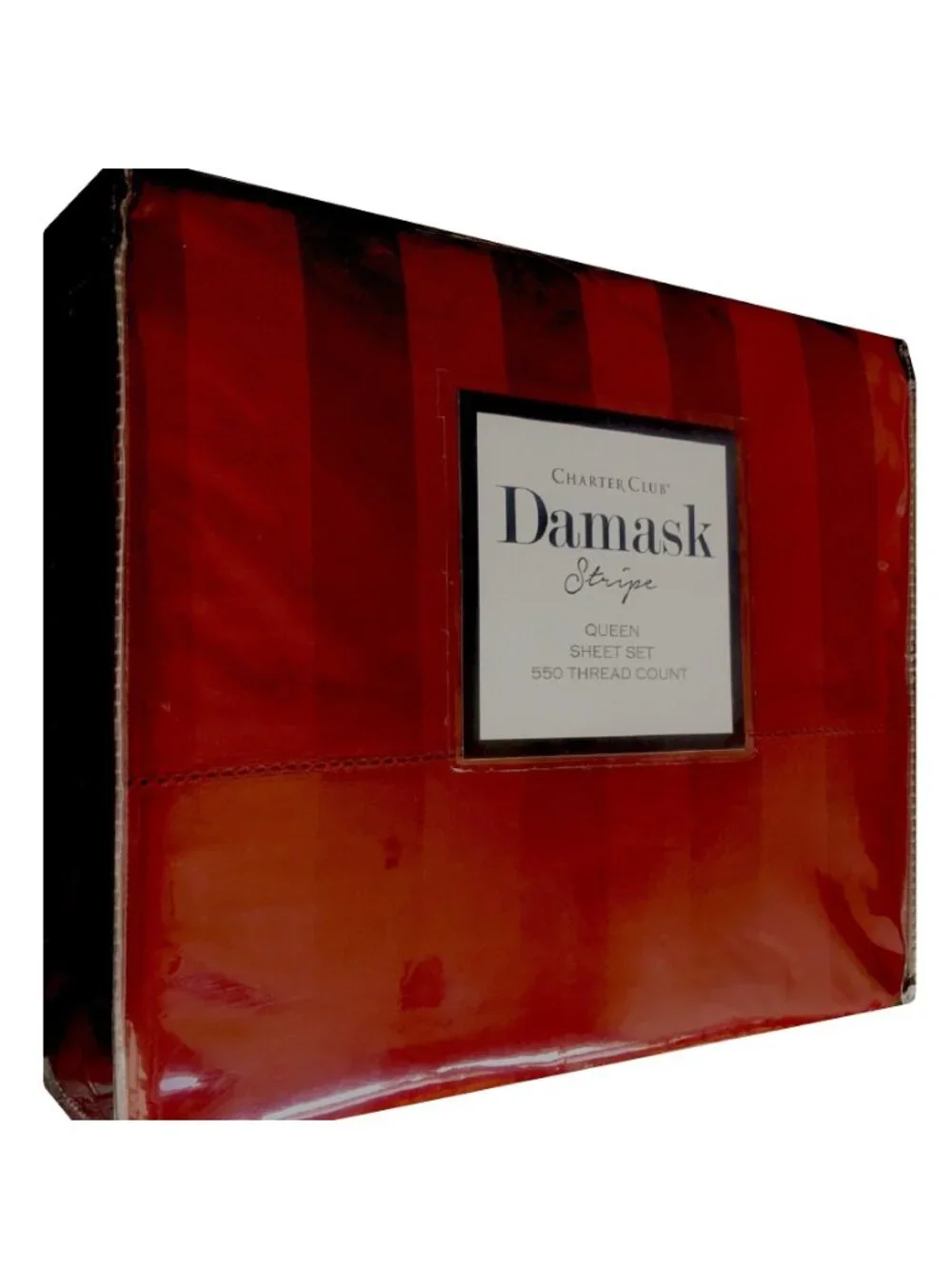 new Charter Club Damask Stripe 550 TC 100% Cotton QUEEN Sheet Set in POMEGRANATE